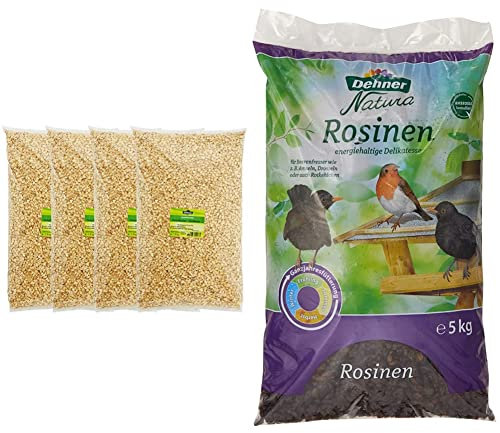 Dehner Haferflocken-Großblatt für Wildvögel, 4 x 2.5 kg (10 kg) & | Natura | Vogelfutter | Wildvogelfutter Ganzjährig | Rosinen & Rotkehlchen | Ohne chemische Zusätze | 5 kg