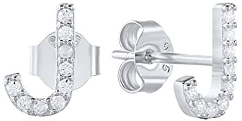 AMDXD Damen Silber Ohrstecker, 26 Buchstaben Ohrstecker Silber 925 mit Weiß Zirkonia, Silber Ohrringe Mädchen in Gold/Silber Farbe