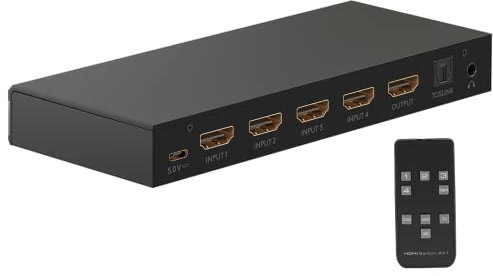 goobay 58490 HDMI Umschaltbox mit Audio Ausgang/HDMI Verteiler unterstützt Auflösungen bis zu 4K@60Hz / Anschluss von 4X HDMI Quellgeräten an 1x HDMI Ausgabegerät wie,TV,PS5,Xbox und Kopfhörer