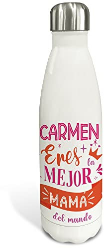 LolaPix Botella acero inoxidable. Botella térmica de doble capa. Libre BPA. 500ml y 750ml. Día de la madre. Mamá cenefa