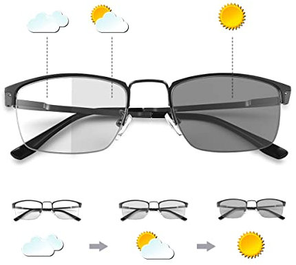 LJIMI Occhiali da Lettura Fotocromatici Blocco Luce Blu Per Uomo E Donna Occhiali da Sole Occhiali da Vista Fotocromatiche Lettura Lettori Anti UV Antiriflesso Affaticamento Rettangolare 1.5