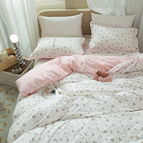 LifeTB Bettbezug mit Blumenmuster für Mädchen, langes Einzelbett (Twin XL), Baumwolle, rosa Blumen, Bettwäsche-Set, leicht, weich, 1 Einzelbett-Bettdeckenbezug mit 2 Kissenbezügen, Keine Bettdecke