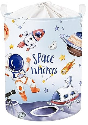 Clastyle 45L Blau Universum Astronaut Rakete Kinder Wäschekorb Planet Rund Spielzeug Kleidung Aufbewahrungskorb für Babyzimmer, 36x45 cm