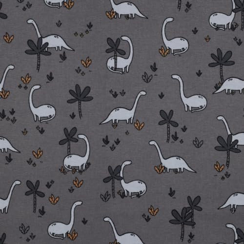 Stoff Meterware Kinderstoff Flanell Baumwolle - 1 Meter, Mädchen, Jungen, Kinder, Baby, Kleidung, Deko, Bettwäsche, Kissen, Schlafanzug, Pyjama, Deko (Dinos Beige)