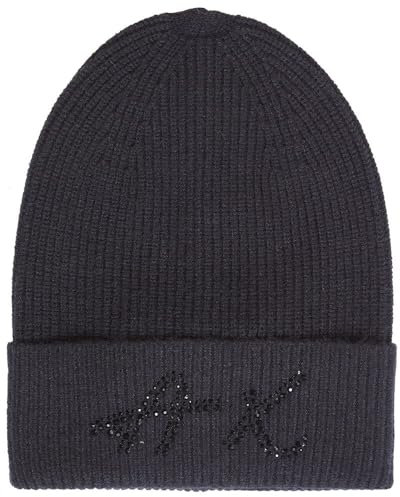 Armani Exchange Damen Signature Logo Sparkly Beanie-Mütze, schwarz, Einheitsgröße