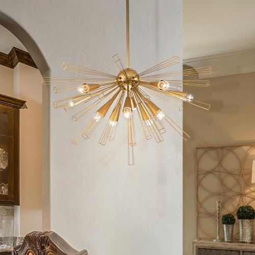 OYIPRO Sputnik-Kronleuchter, moderne goldene Lampe mit verstellbaren Stangen, 10 Lichter, E27, industrielle Deckenbeleuchtung für Wohnzimmer, Küche, Esszimmer, Schlafzimmer