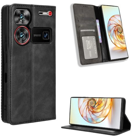 COMAKU ZTE nubia Z60 Ultra Case Leather - Flip Cover Protection magnetic Phone Case wallet with Card Holder - Black