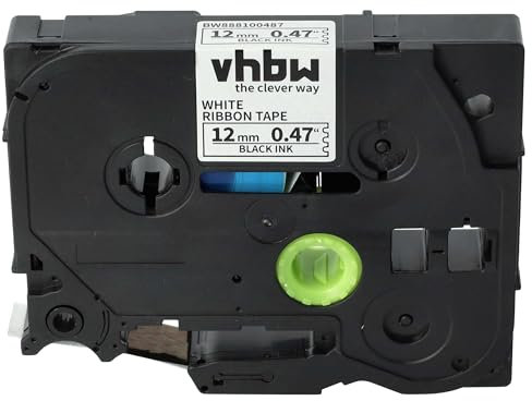 vhbw Schriftband-Kassette Textil kompatibel mit Brother PT 1900, 1910, 1950, 1950VP, 1960, 18R, 18RKT Etiketten-Drucker 4m x 12mm Schwarz auf Weiß