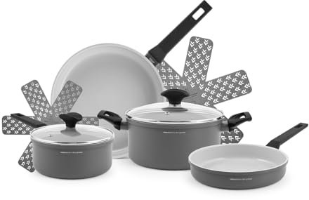 H&H Maestro, Batteria Pentole 8 Pezzi, in Alluminio con Rivestimento Antiaderente Ceramico, Alessandro Borghese 'Il Lusso della Semplicità'