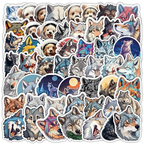 Wölfe und Hunde Aufkleber Wolf and Dog Stickers 50 Stück Skateboard Graffiti Aufkleber Motorräder Fahrrad Snowboard Gepäck Laptop Auto Koffer für Kinder und Jugendliche Wasserdichte Vinyl Aufkleber