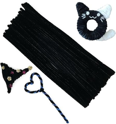 Tikyoary 100 Stück Schwarz Pfeifenputzern,Pfeifenreiniger-Kit Chenilledraht für Blumen,Tiere oder,DIY-Bastelprojekten und Dekorationen