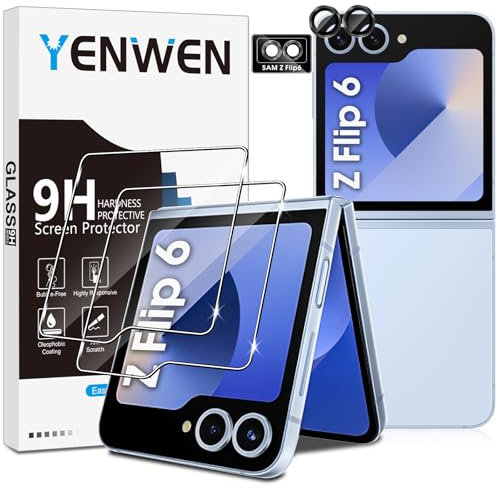Yenwen Verre Trempé pour Samsung Galaxy Z Flip 6 Protection Ecran, 2 Pièces Protection écran Film et 2 Pièces Caméra Arrière Protecteur pour Samsung Z Flip6 5G, Anti Rayures, Dureté 9H Glass