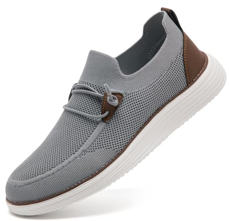 CAIQDM Men's Walking Fitness Sneakers Flat Jogging Fitness Sneakers Men's Training Shoes Training Running Shoes Breathable Fashion Casual Grey UK Size 5.5