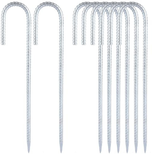 ASelected 8Pack Heavy Duty Strong Tent Pegs,12Inch Steel Ground Pegs Rebar Tent Stakes,Metal Thick Long Galvanised J Camping Tent Pegs For Football Goal Net Swing Fence Camping Gazebo Garden Outdoor