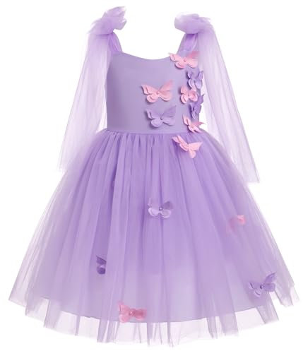 FYMNSI Vestido de niña de flores para bebé, bordado, tutú, vestido de tul, vestido de fiesta de princesa, vestido festivo, boda, vestido de fiesta, Mariposa lila., 6-12 meses