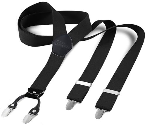 Cokaca Hosenträger Herren in Y-Form, Hosenträger Breit 3,8 cm Elastisch und Längenverstellbar, mit Sehr Starken 4 Metall Clip Sehr Gut Geeignet für Große oder Schwere Menschen (Schwarz)