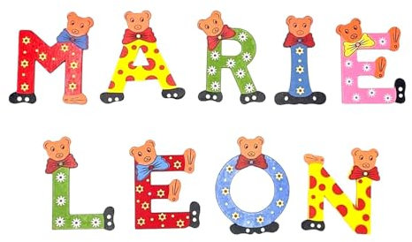 Bunte Holzbuchstaben mit Bärenmotiv – Personalisierte Kinderzimmer Deko – Türbuchstaben aus Holz für Namen – Handgefertigte Buchstaben für Kinderzimmer & Babyzimmer – Geschenk zur Geburt (T)