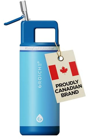 GROSCHE Alpine Flip n' Sip 16oz Insulated Water Bottle - Stainless Steel, Leakproof Flask with Straw - Perfect for Gym, Travel & Outdoor Use - Keeps Water Cold upto 60 hrs - Scuba Blue