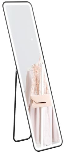 HOMCOM Miroir LED complet 150 x 40 cm sur pied/mural sans cadre éclairage 3 couleurs fonction mémoire et tactile intelligent Noir