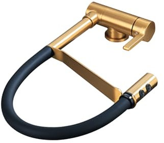 DRFGHK Vorfenster Küchenarmatur Klappbar Ausziehbar Gebürstetes Gold Dual-Modus Einhebelmischer Küche Spültischarmatur Vorfenster Mischbatterie Küche