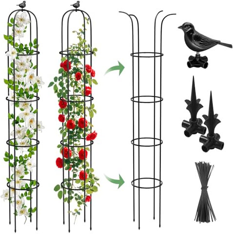 Garden Obelisk Trellis for Climbing Plants Outdoor 6.2 Ft Rose Bush Round Trellis for Pots Rustproof Metal Plant Flower Trellises for Clematis Vine Jasmine Support Outdoor Indoor