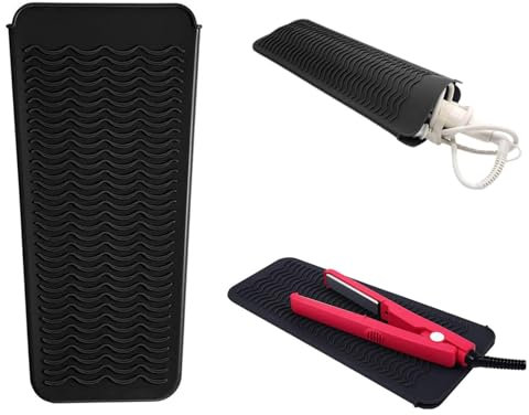 Alfombra resistente al calor para rizador, almohadilla de silicona para rizador, alfombra de silicona resistente al calor para rizador, plancha y plancha plana y herramienta de peluquería, Negro
