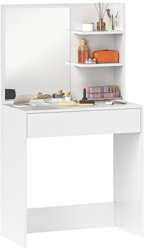 HOMCOM Coiffeuse avec Miroir, Table de Maquillage avec tiroir et étagères, pour Chambre à Coucher, 75l x 40P x 137H cm, Blanc