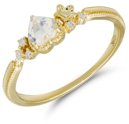 Calefee Damen Ringe Gold 585 Echtgold, Trauringe Damen Schlicht mit Mondstein und Moissanite, Echtschmuck 14 Karat größe 56 (17.8)