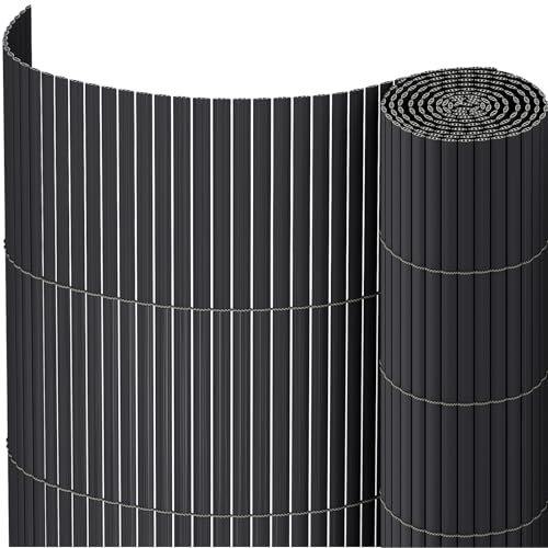 Warmiehomy PVC Privacy Fence Screening 1.8m High x 3m Wide for Garden Balcony Terrace, Triple Reinforcement PVC Garden Screening Privacy Fence Covering, Weather Resistant Bamboo Fence Screening Grey