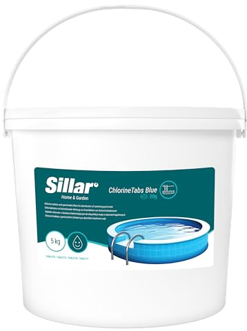 Sillar Chlortabletten 1x20g – Multifunktionale Pooltabletten für Desinfektion Algenverhütung Flockung Kalkvermeidung & Chlorstabilisierung - Blaue, 5kg
