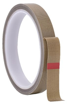 Misuyue 15mm Teflonband, Hitzebeständiges PTFE Klebeband, 0.18mm Dicke Brau | Teflon Klebeband Glasgewebeband für Vakuumiermaschine Impulsversiegeler, Hitzebeständiges bis 300℃