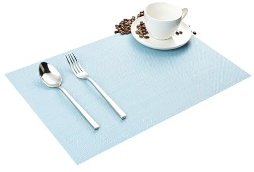 Set Di Placemat In Pvc Di Colore Solido Minimalista - 45x30 Cm (17.7x11.8in) Tavolino Da Pranzo Rettangolare,Azzurro,12 Pezzi