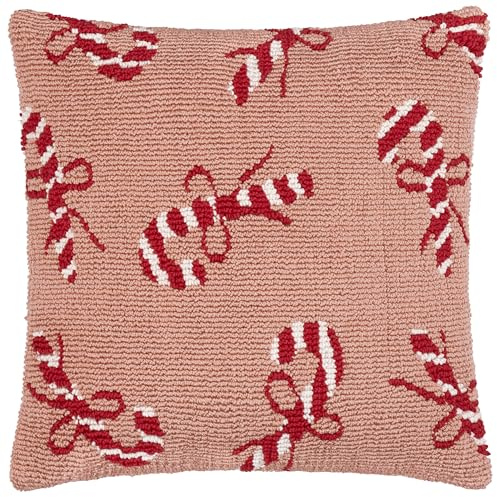 furn. Candy Canes Cushion Cover (Pink - 45x45cm) | Christmas Tufted Candy Cane Textured Festive Seasonal Decorative Case