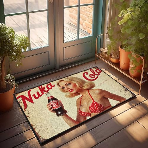 FZFN Winter-Fußmatte, Vintage, Nuka Cola, Pin-Up-Mädchen, Werbung, Fußmatte, Zuhause, Bar, Dekoration, Teppiche für Küche (65 x 90 cm)