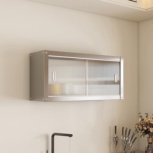 Hltdzer Armario de Pared para Cocina y Baño con Puertas Correderas de Acrílico, Acero Inoxidable de 2 Niveles para Almacenamiento sobre Encimera(70 * 30 * 40cm/27.6 * 11.8 * 15.7in)