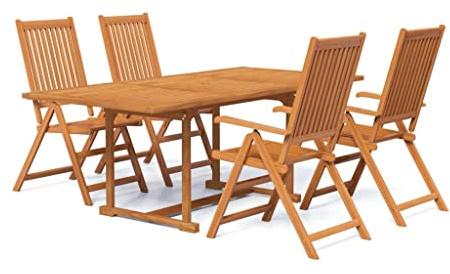 Mhdvray 5-TLG. Garten-Essgruppe Akazie 150-200x100 Ausziehtisch 5 Klappstühle Outdoor Balkon Terrassenmöbel