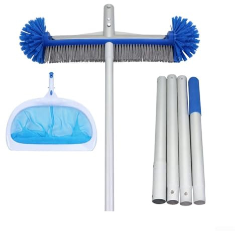 Accarugty Kit di pulizia deluxe 3 in 1 per piscine con spazzola regolabile, rete profonda e asta estensibile in alluminio per piscine interrate e fuori terra, spa e vasche idromassaggio