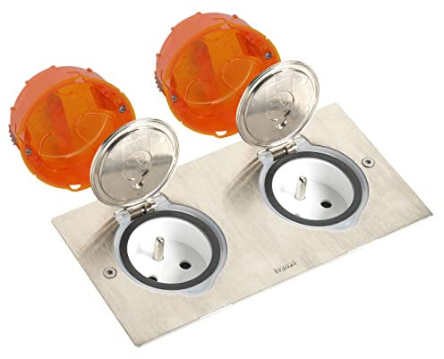 Legrand Celiane LEG92111 Zweier-Set Bodensteckdosen, Edelstahl, IP44