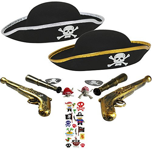 com-four® Zubehör-Set I. für Piraten-Kostüme - Ideal für Karneval, Motto-Partys und Kostüm-Veranstaltung (11-teilig - für 2 Kinder) [Auswahl variiert]