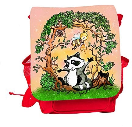 ilka parey wandtattoo-welt Kinderrucksack Kindergartentasche Kindertasche Rucksack Waschbär mit Biene und Schnecke kgn049