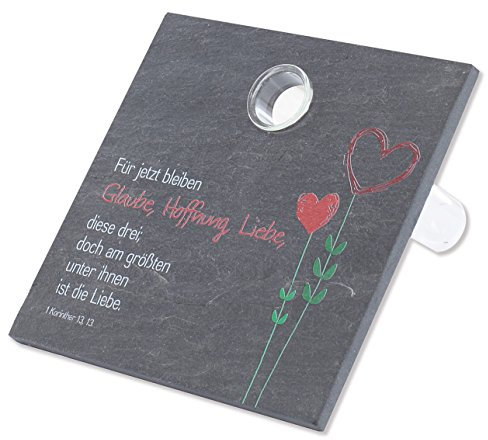 Schiefer Relief Glaube, Hoffnung, Liebe mit Glasvase zum Aufstellen