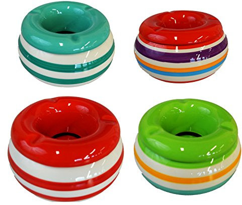 Wind Aschenbecher STRIPE Tischachenbecher Ascher Deckel Bunt Streifen Porzellan (Klein Rot)