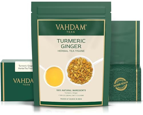 VAHDAM, Kurkuma Ingwer Kräutertee Tisane (100g) 100% Natürliche Zutaten | Kurkuma Tee Und Ingwer Tee | Als Heiß- Oder Eistee Aufbrühen | Loser Tee