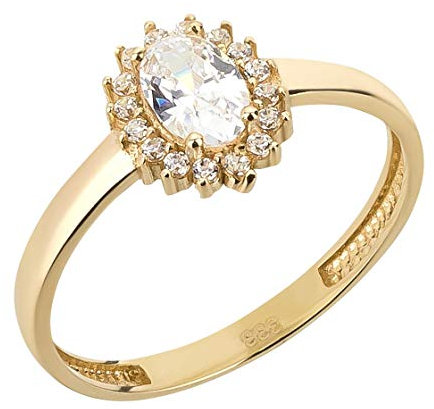 Ardeo Aurum Damenring aus 333 Gold Gelbgold mit Zirkonia im Oval-Schliff und Brillant-Schliff Solitär-Ring Verlobungsring