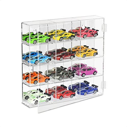 Ikee Design Premium-Acryl-Vitrine mit verspiegelter Rückseite, transparente Wandbefestigung oder Schreibtisch, 12 Fächer, Vitrine, Regale für Sammlerstücke, kleine Pop-Figuren, Schmuck, 27,9 x 5,1 x