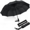 JIGUOOR Umbrella Windproof Travel Compact Umbrella, 12 Ribs Strong Folding Umbrella Automatic Large Rain Umbrellas w/Teflon Coating, Wind Resistant with Leather Case for Men Women (Black)