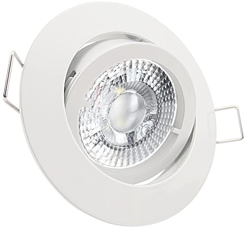 trendlights24 Premio LED Einbaustrahler 230V Weiß rund 3-Stufen dimmbar extra flach 35mm, 5er Set Warmweiß 5W LED-Spots, Deckenspots schwenkbar