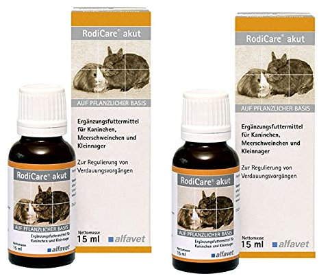 Alfavet RodiCare akut, Doppelpack 2 x 15ml, Ergänzungsfuttermittel zur Regulierung von Verdauungsvorgängen für Kaninchen, Meerschweinchen, Kleinnager