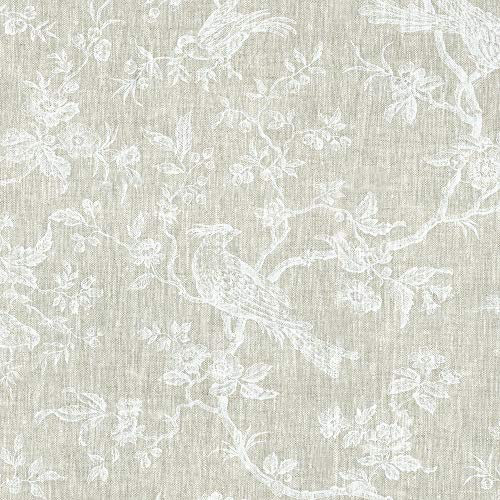 Textiles français Leinenstoff | Die hoheitsvollen Vögel Stoff - Weiß und Naturfarbe (Grundfarbe) | 100% Leinenstoff | Stoffbreite: 150 cm (pro Laufmeter)*