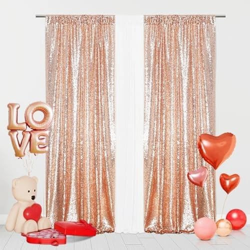 2 sfondi con paillettes, 60 x 243 cm, tenda lucida per cabina fotografica, decorazione per feste, matrimoni, sfondo fotografico, oro rosa